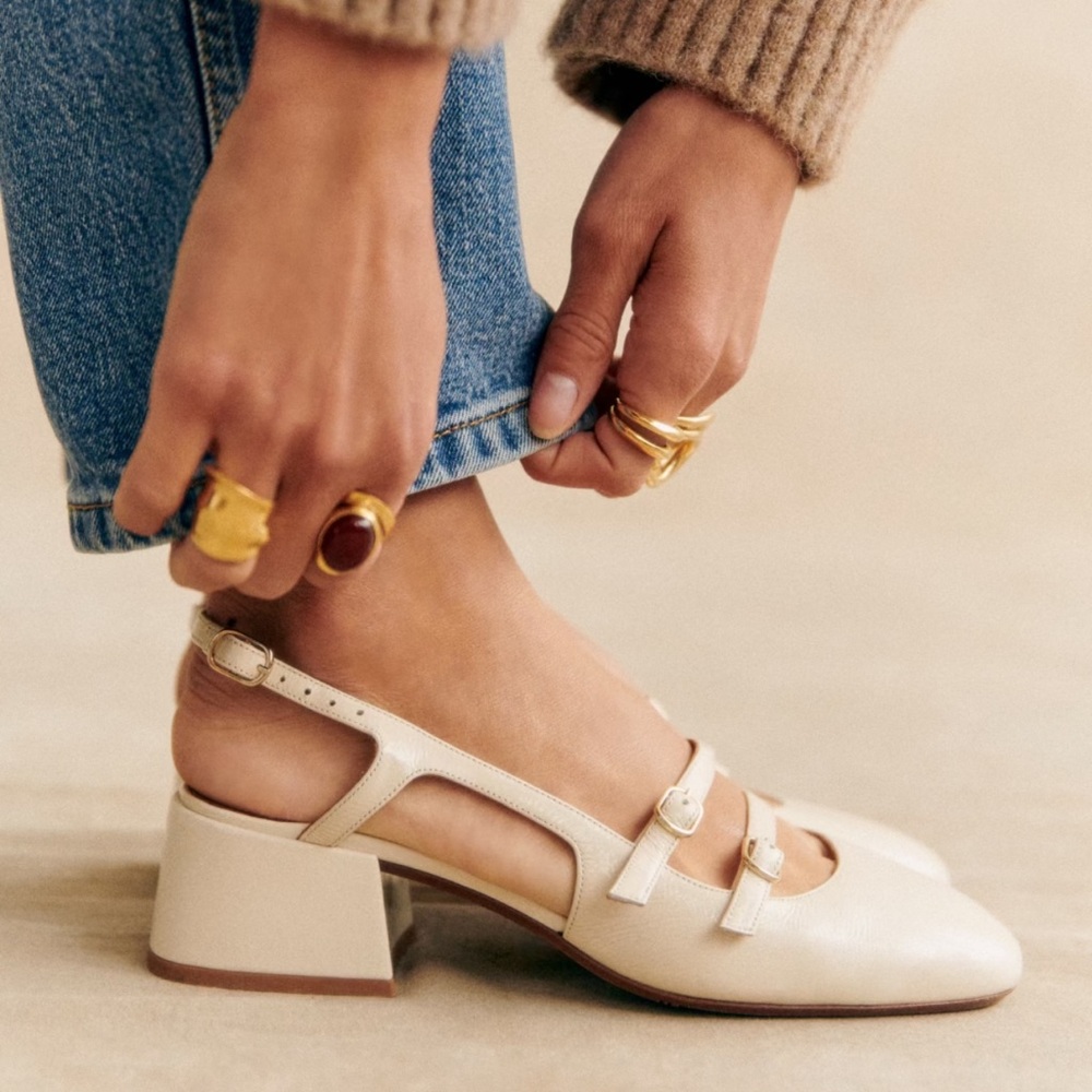 Sezane Paula Babies size 8 Cream Block Heel Shoes